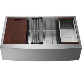 Farmhouse Kitchen Sink, 304 Stainless Steel Drop-In Sinks, Top Mount Single Bowl Basin with Ledge & Accessories
